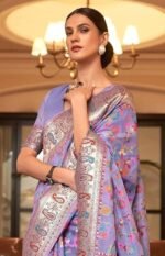 Women's Kanjivaram Pure Soft Silk Handloom Saree Pure Golden Zari With Blouse Piece - Image 2