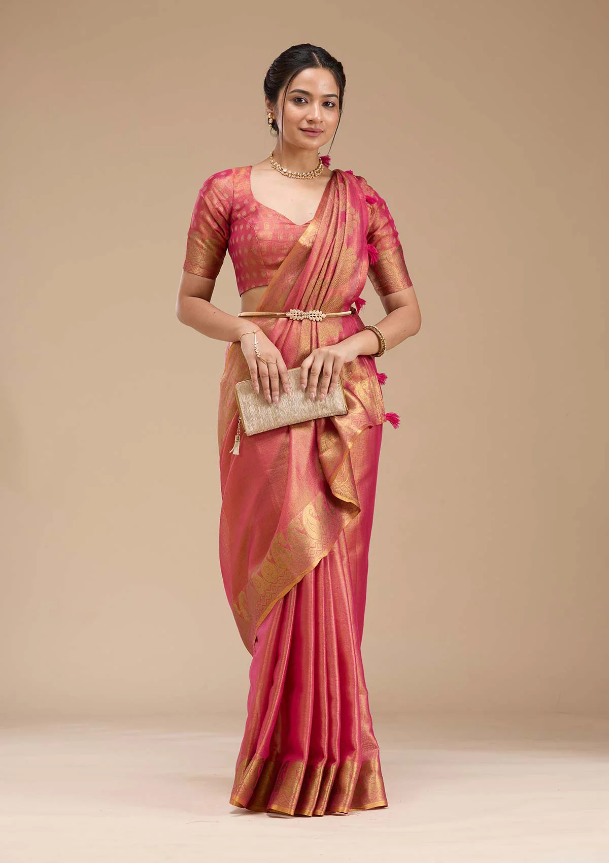 SAUS0044228_RANI_PINK_6.webp Rani Pink Printed Art Silk Saree - Image 1