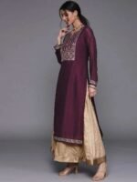 Purple Yoke Design Silk Kurta - Image 2